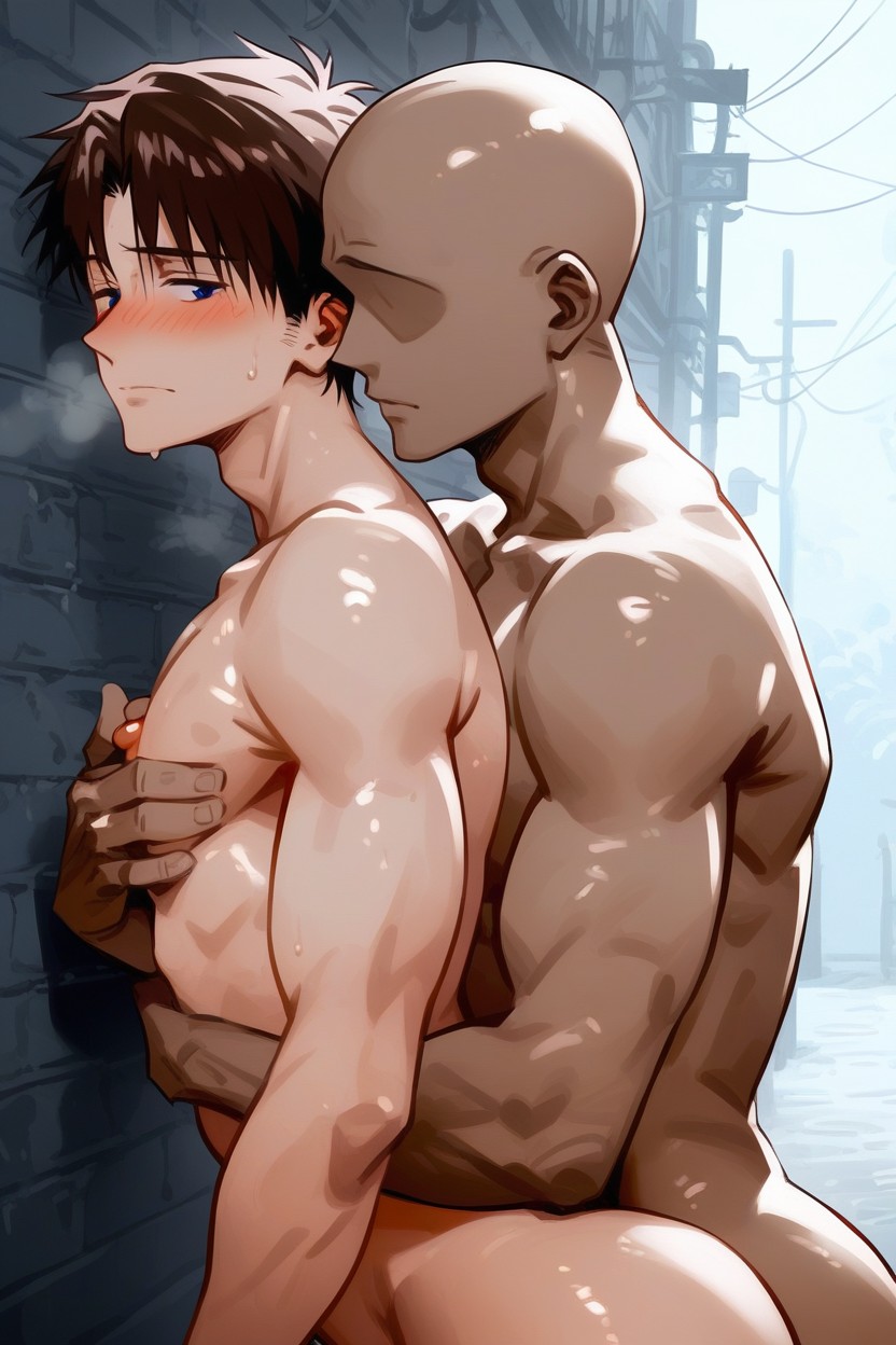 Blank Background, Colorful Picture, Brown Haired Shinji Ikari AI Porn