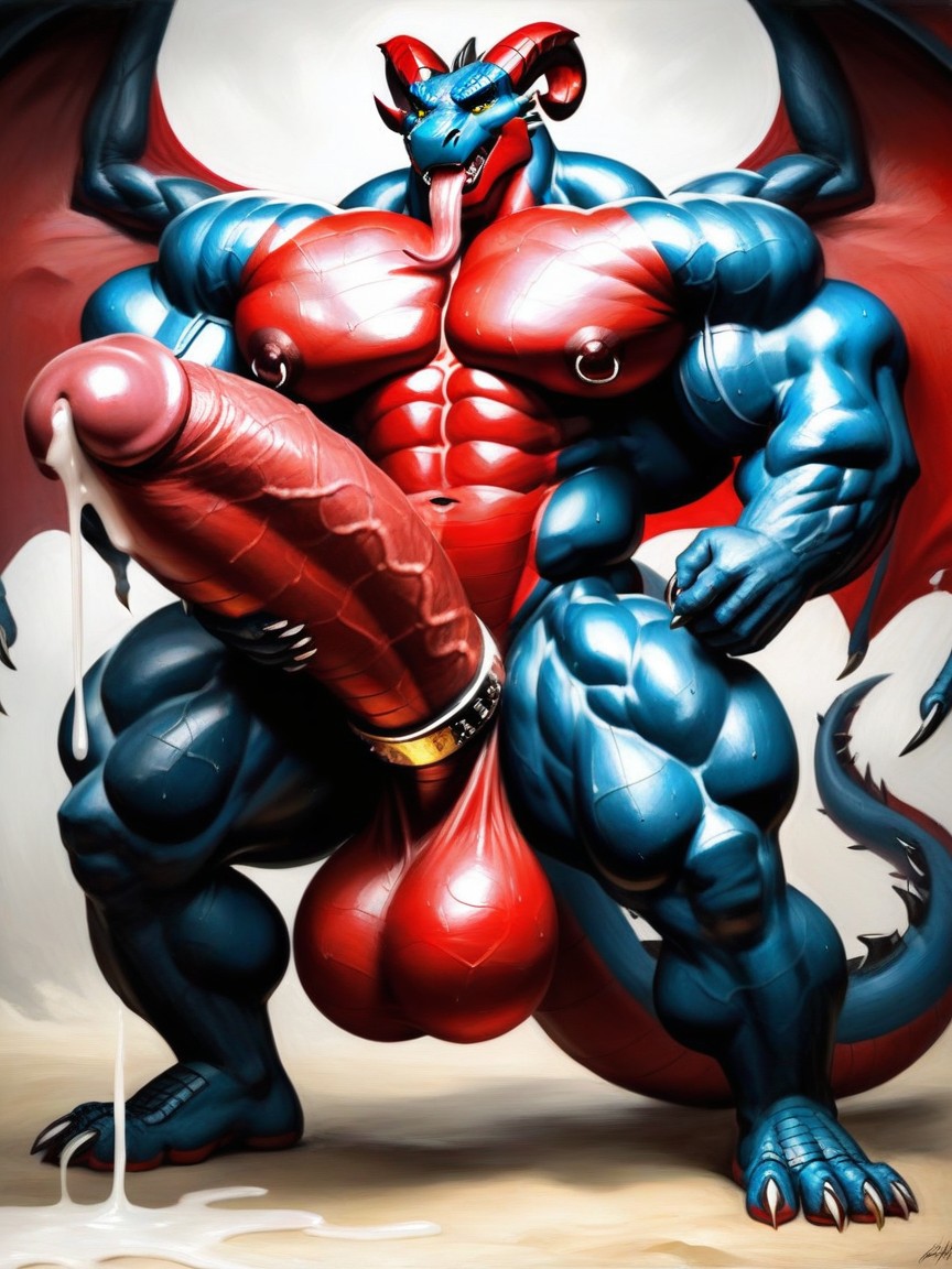 Hyper Muscular, Chiseled Flanks, Towering Spiraled Horns Furry AI Porn