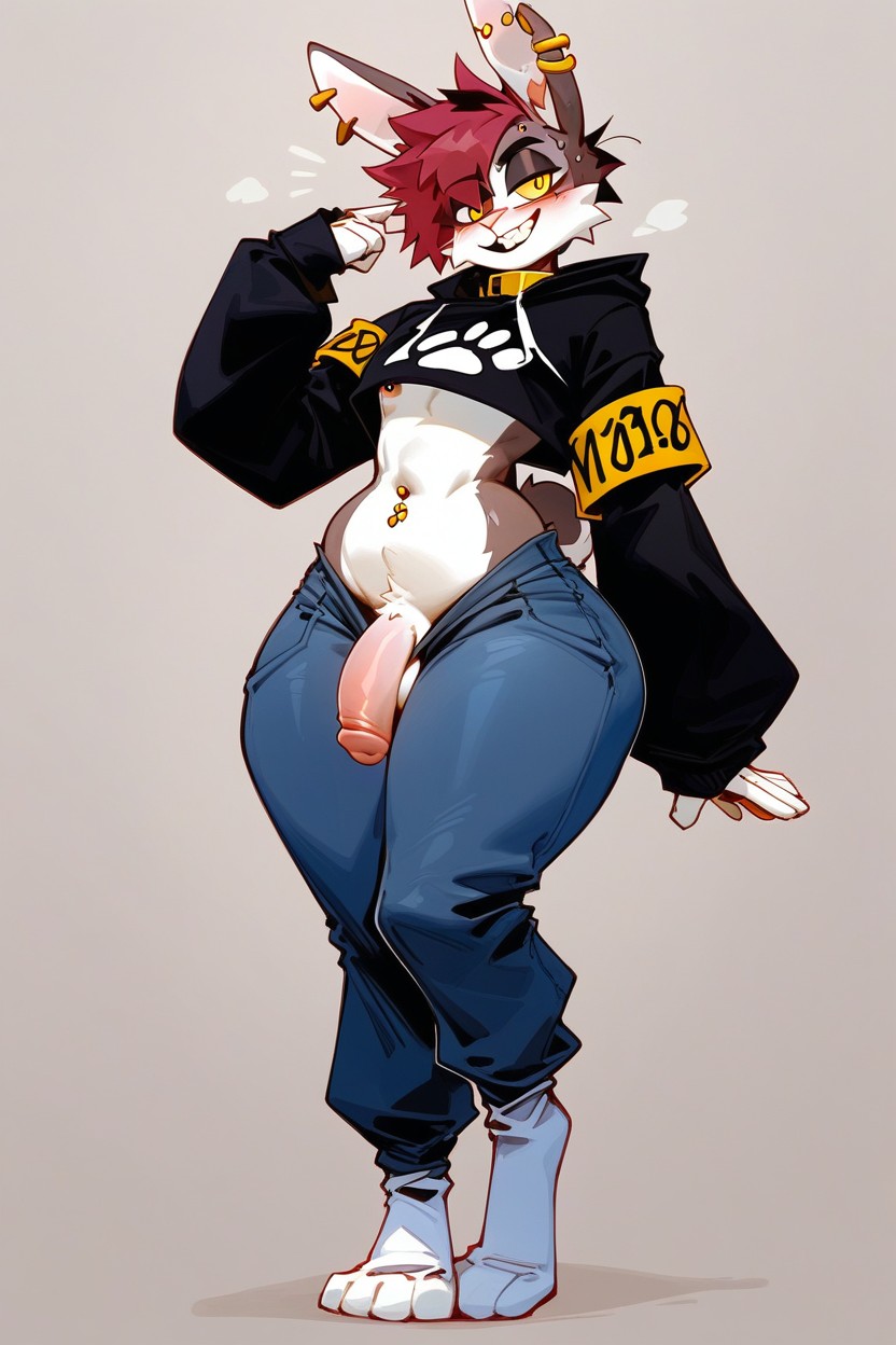 White Thigh High Socks With Golden Ornaments, Pink Penis, Wasp Waist Furry AI Porn