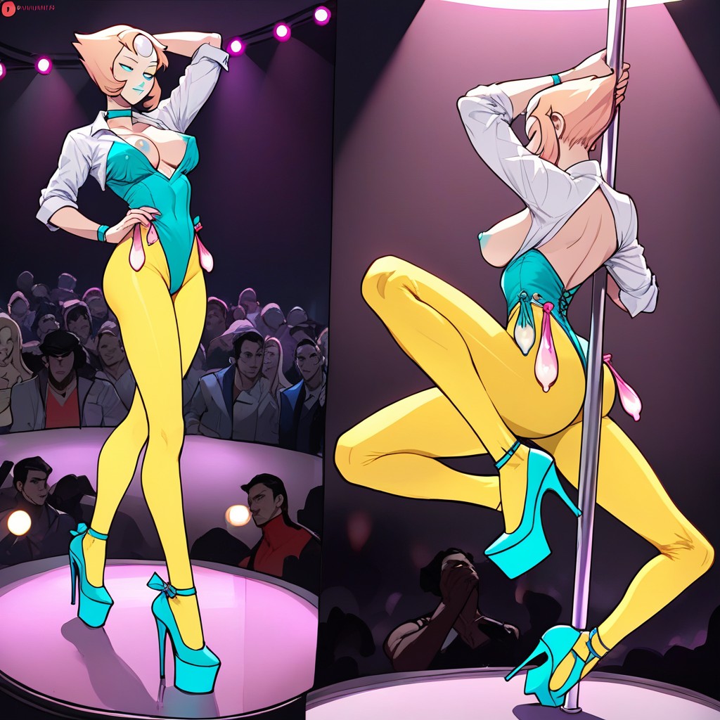 Used Condom Belt, Teal Skirt, Colorful Lights Reflecting On Skin AI Porn