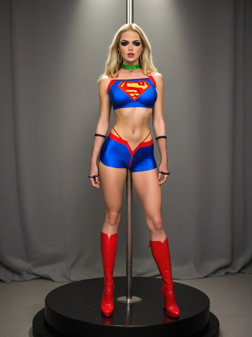 Supergirl High Heels Boots, Pink Supergirl Heroine Outfit, Duckface AI Porn