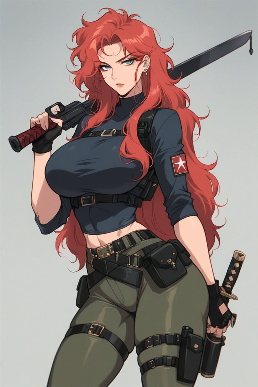 Harness, Breasts, Holding Weapon Hentai AI Porn