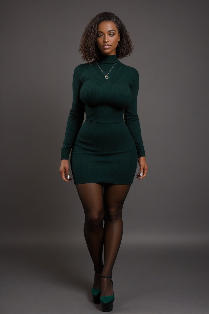 Pointy Chin, Brown Eyes, Straight Hair Style Ebony AI Porn