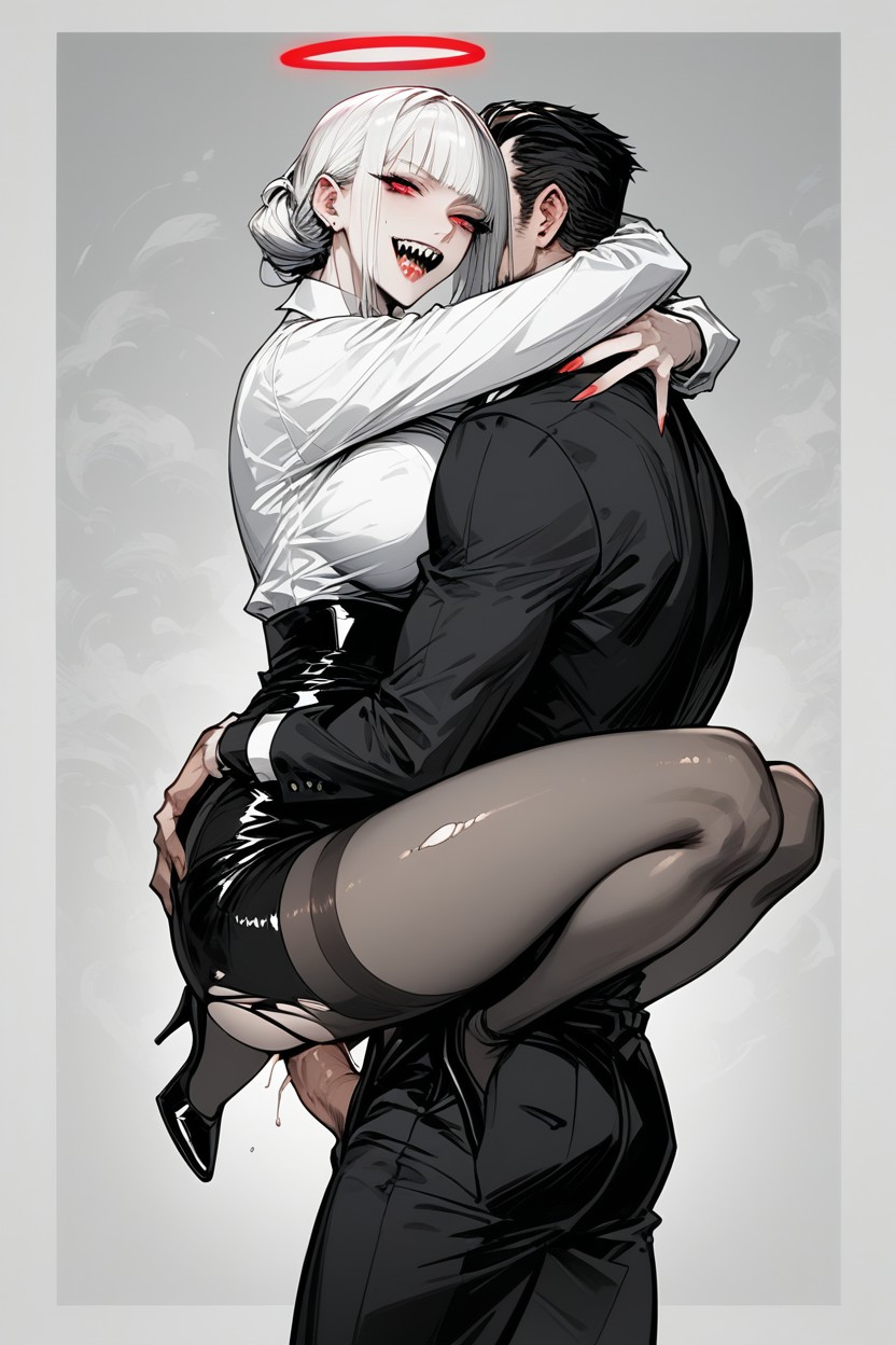 White Haired Womans, Arms Behind Head, Character Sheet Perfect Eyes Hentai AI Porn