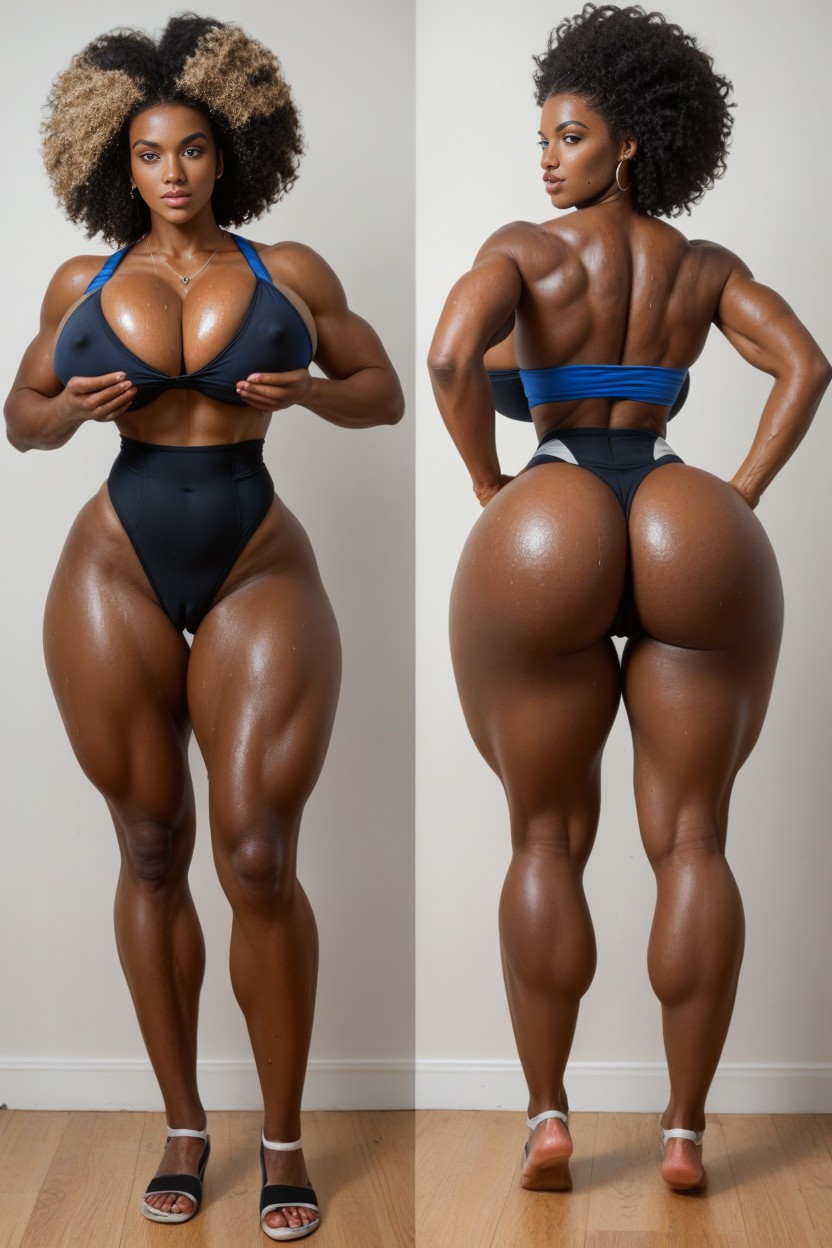 Overflowing Pussy Lips, Massive Rounded Ass, Afro AI Porn