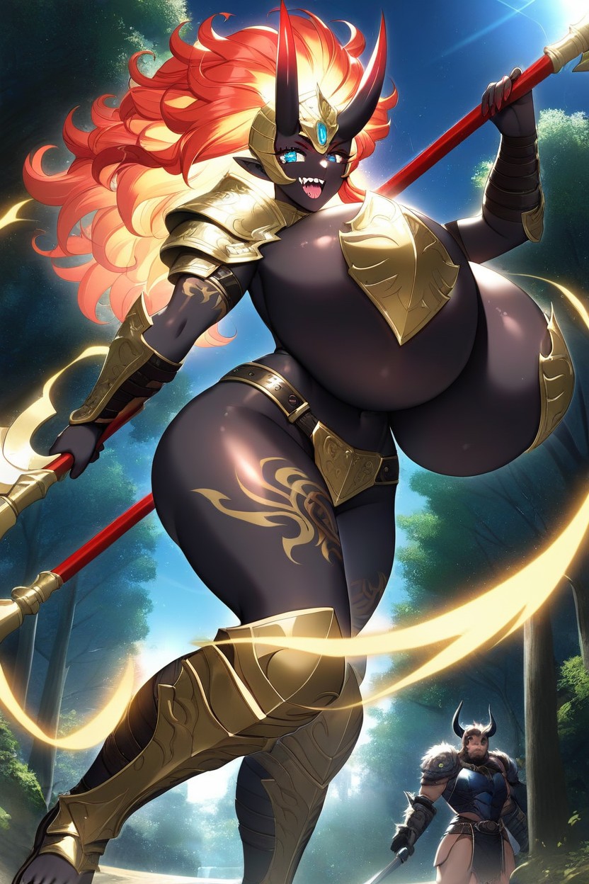 Large Metal Shield Straped To Right Arm, Glowing Eyes, 18+ Hentai AI Porn