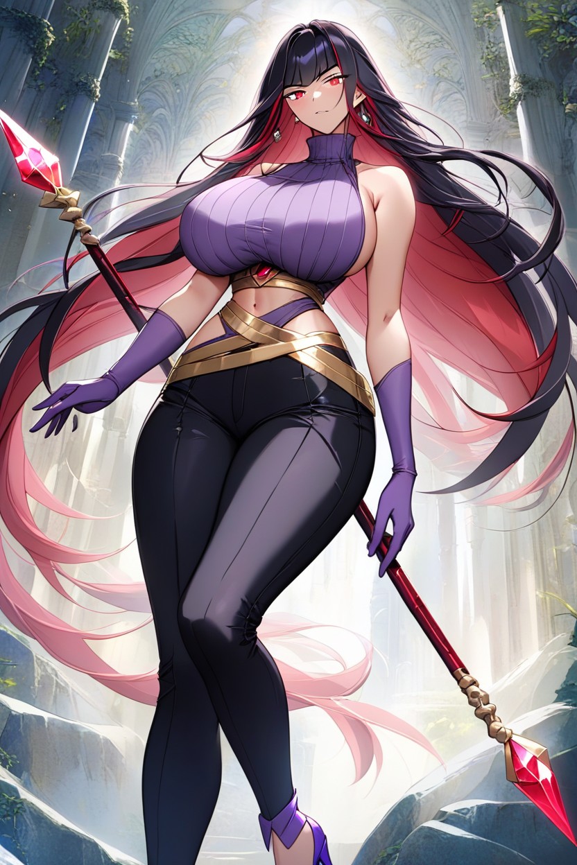 Long Hair Bangs, Giant Hangers, Purple Heels AI Porn