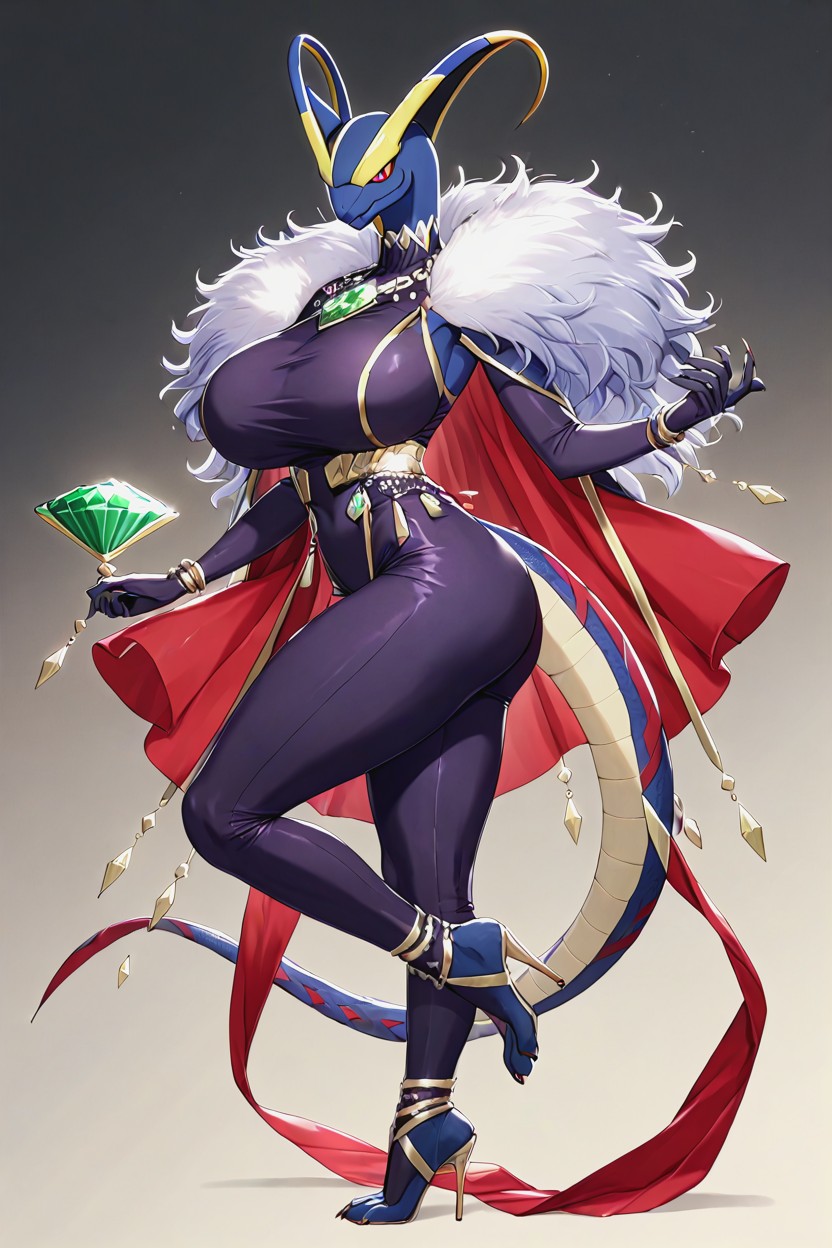 Black Scale Snake Tail, Carrying Red Sword Knife In Right Hand, Motto Haramase Honoo No Oppai Furry AI Porn