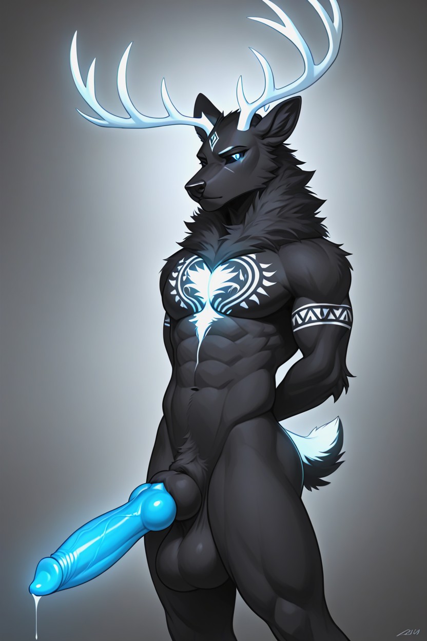 Large Sheath, All Black Fur, Naked Furry AI Porn