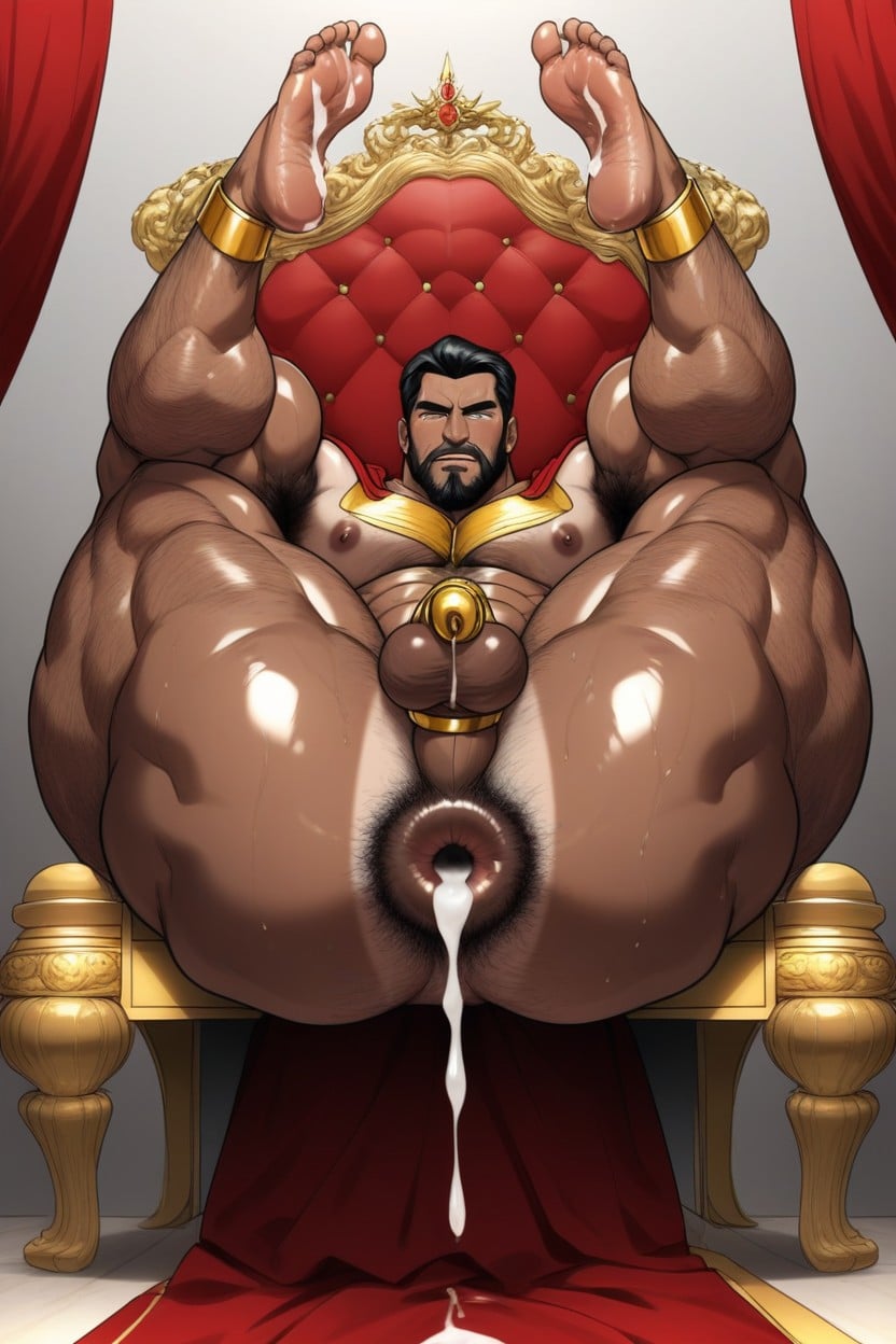 Cum Leaking Asshole, Holding Legs Up With Hands, Beard Pornografia gay com IA