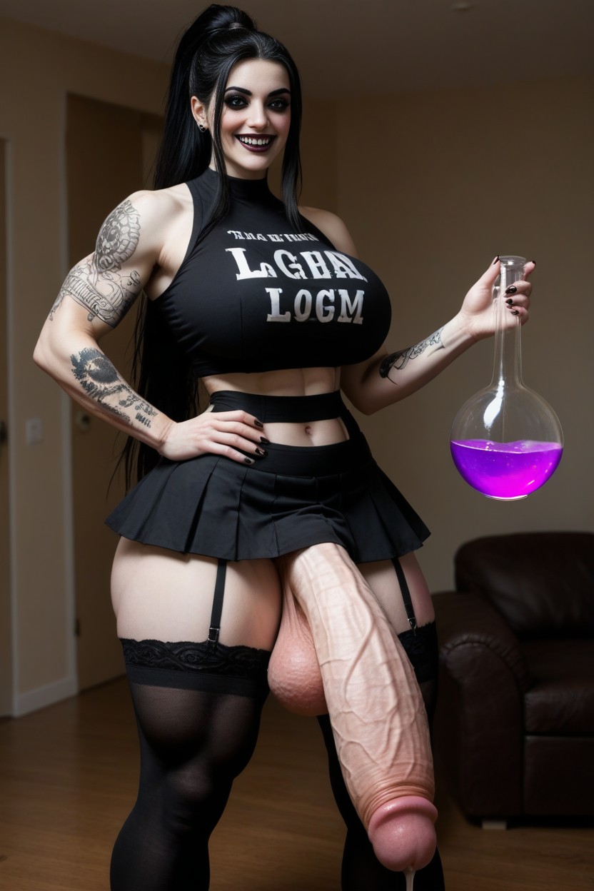 Drank Magic Potion, Pubic Hair, Hyper Gigantic Mega Cock Shemale AI Porn