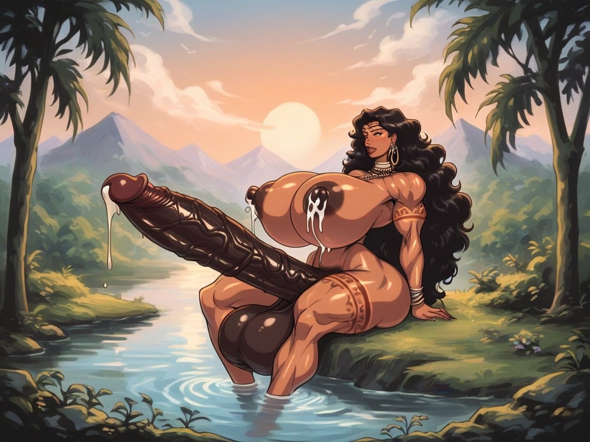 Lactating, Black Hair, Brazilian Shemale AI Porn