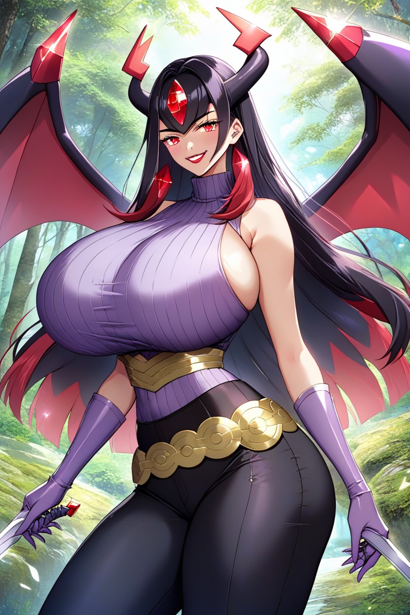 Cosplay, Red Eyes, Long Hair Bangs Hentai AI Porn
