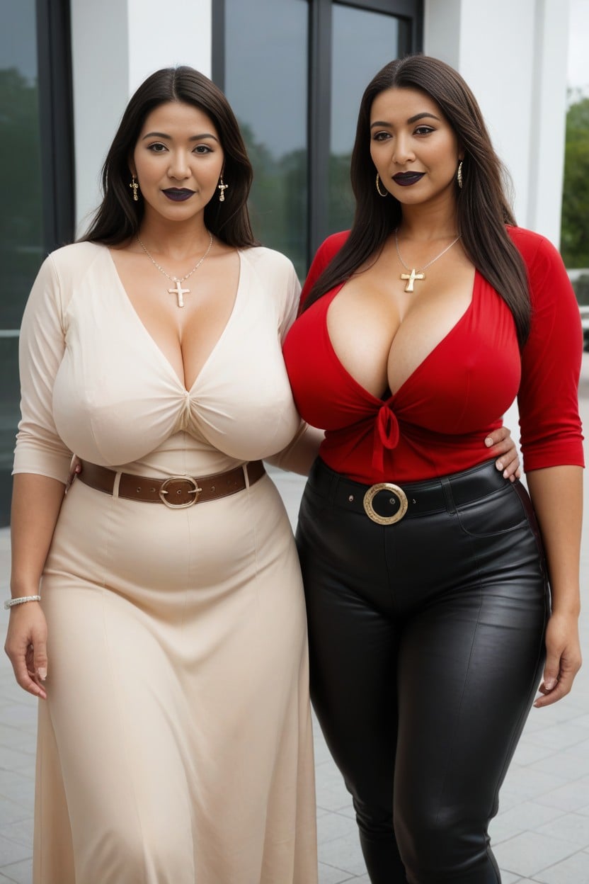 Chubby, Tie, Chemise Rouge Moulante Shemale AI Porn