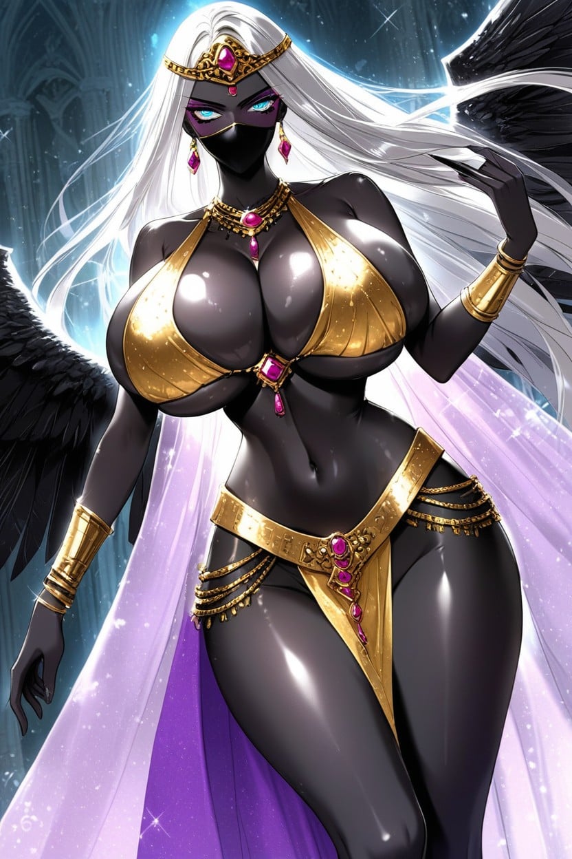 Gold Bikini Top, Gold Bracelets, Midnight Black Skin Latina AI Porn