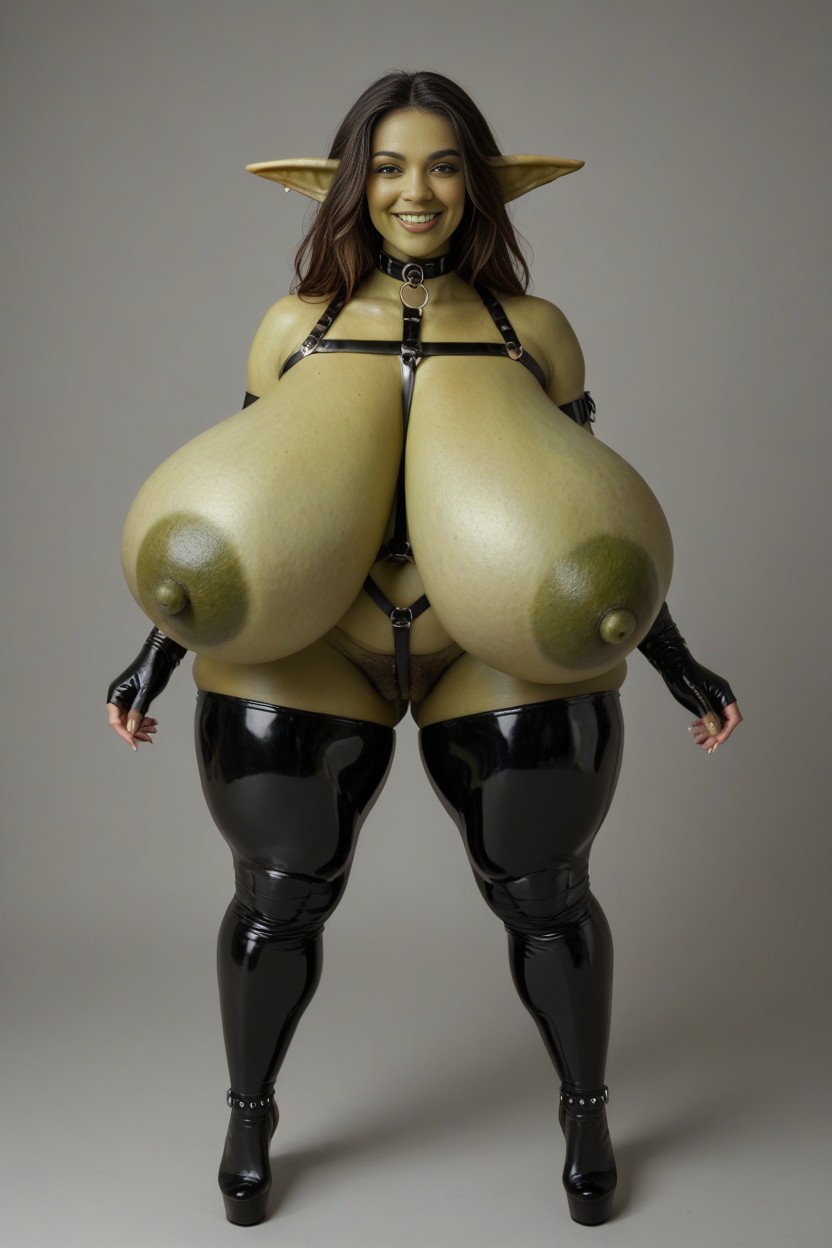 Perfect Medium Torpedo Breasts, Nippleless Clothes, Green Skin AI Porn