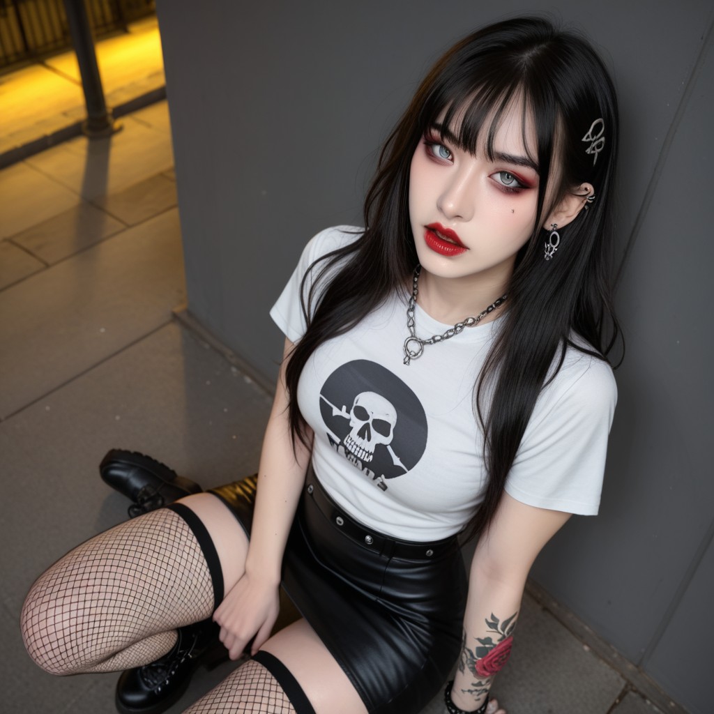 Ultra Realistic Face, Goth Ear Piercings, A Can Of Porno asiático IA