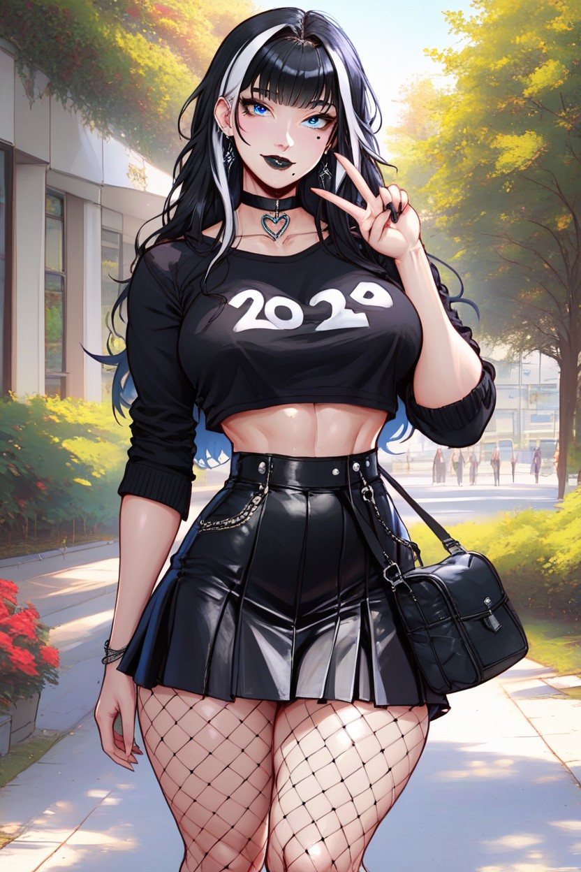 Black Eyeliner, Beautiful Face, Outdoor AI Porn