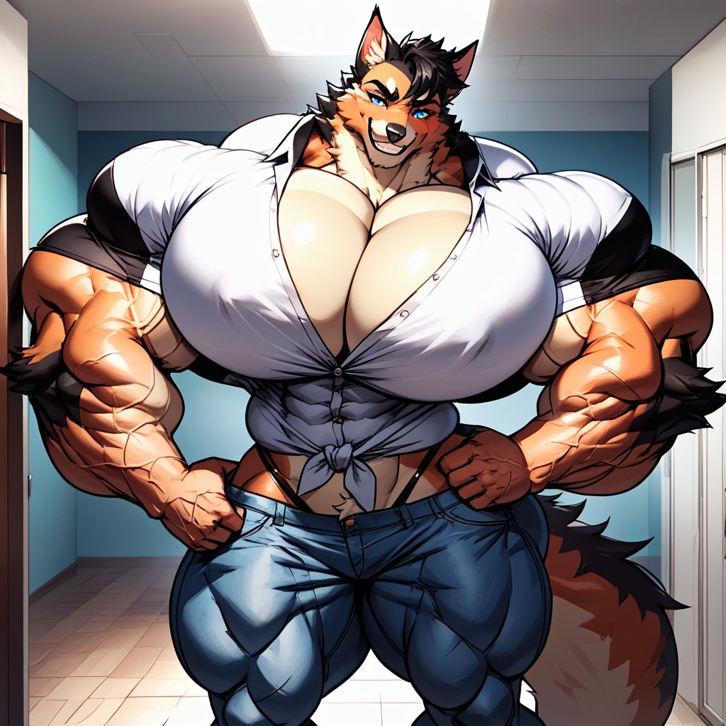 Hyper Waist, Gigantic Muscles, Gigantic Fur Furry AI Porn