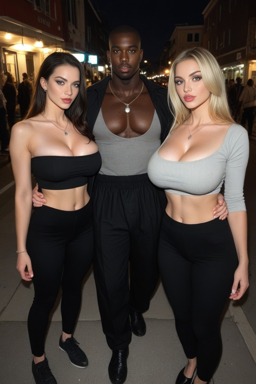 Sliver Jewelry, White Woman In The Center Of Photo Has Beautiful Face, Dark Outside AI Porn