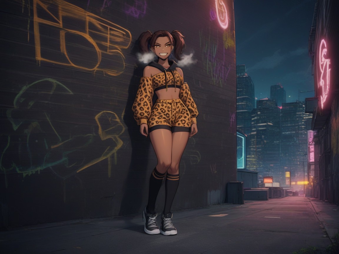 Neon Sign Flickering, Wingtip Eyeliner, Midnight Latina AI Porn