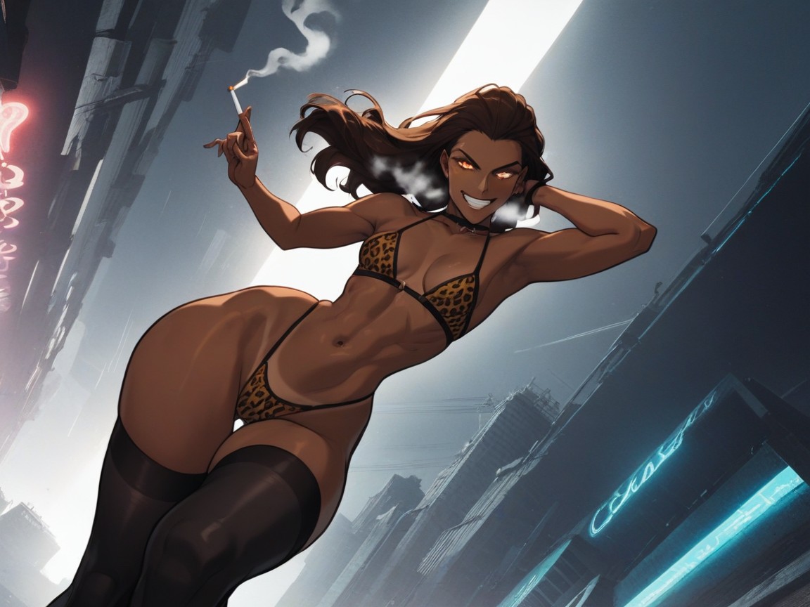 Low Torso Height, Rooftop Background, Evil Grin Hentai AI Porn
