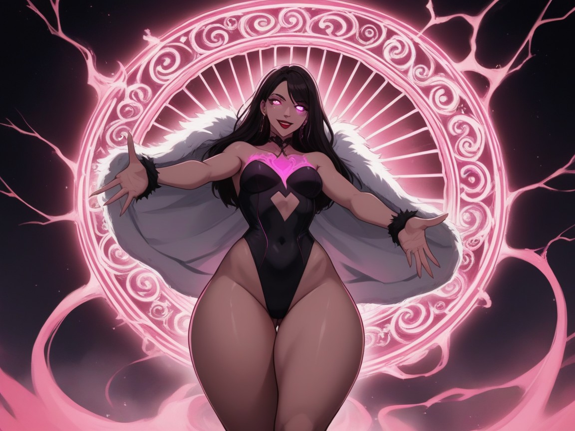 Neon Pink Light, Ghost Aura, White Fur Coat Latina AI Porn