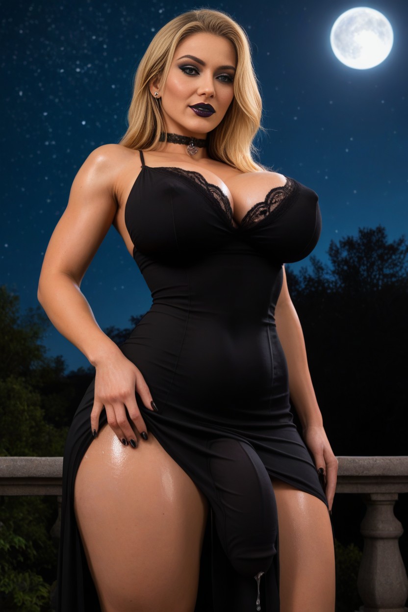 Night, Goth Milf, Tanned Skin Shemale AI Porn