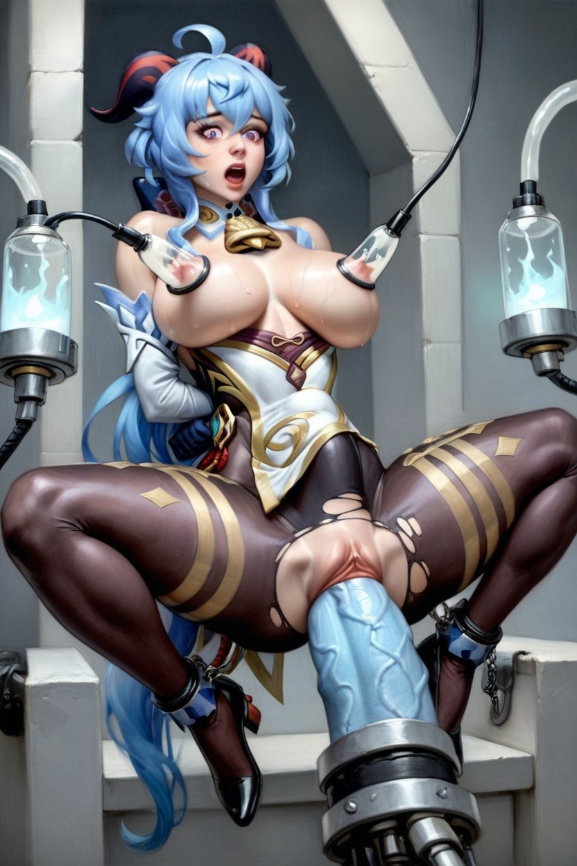 Lots Of Blue Lighting Effect, Extreme Wasp Waist, Long Legs Hentai AI Porn