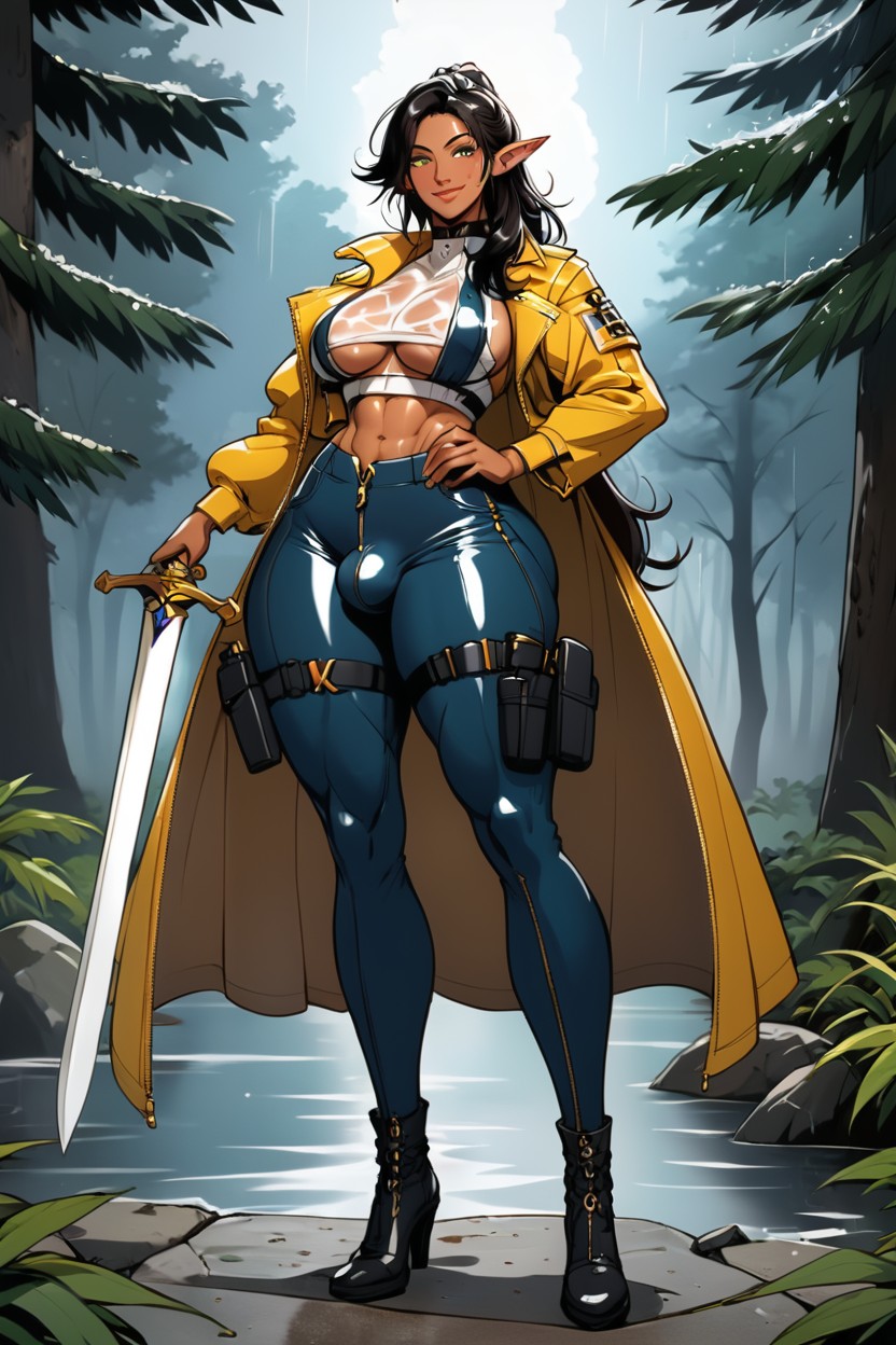 Hyper Realistic, Sword In Hand, Green Eyes Shemale AI Porn