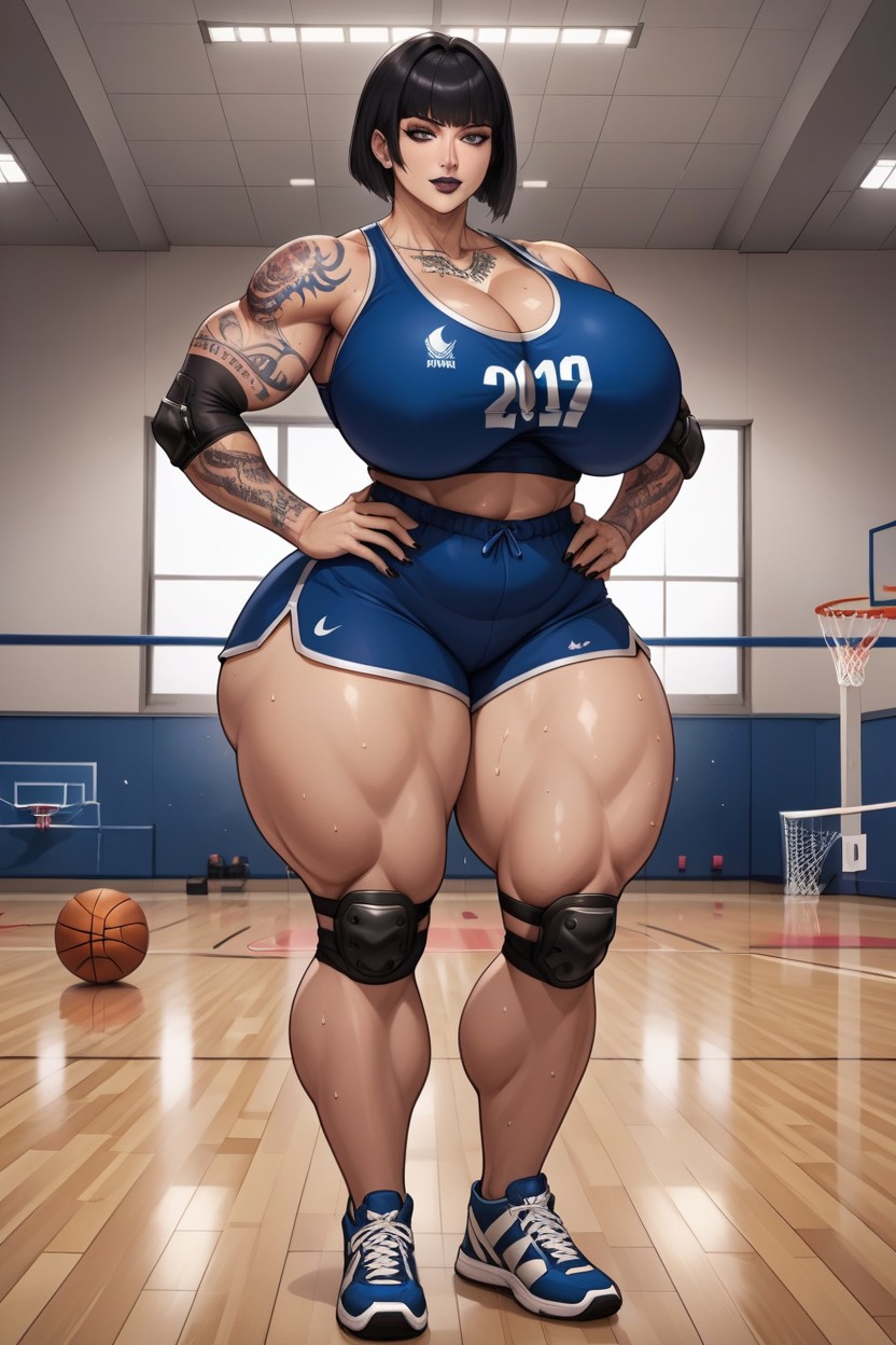 In A Basketball Gym, Bobcut, Wide Shoulders Hentai AI Porn