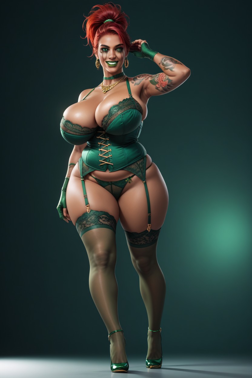 Gold Necklace, Green Eyeliner, Waist Shot Hentai AI Porn