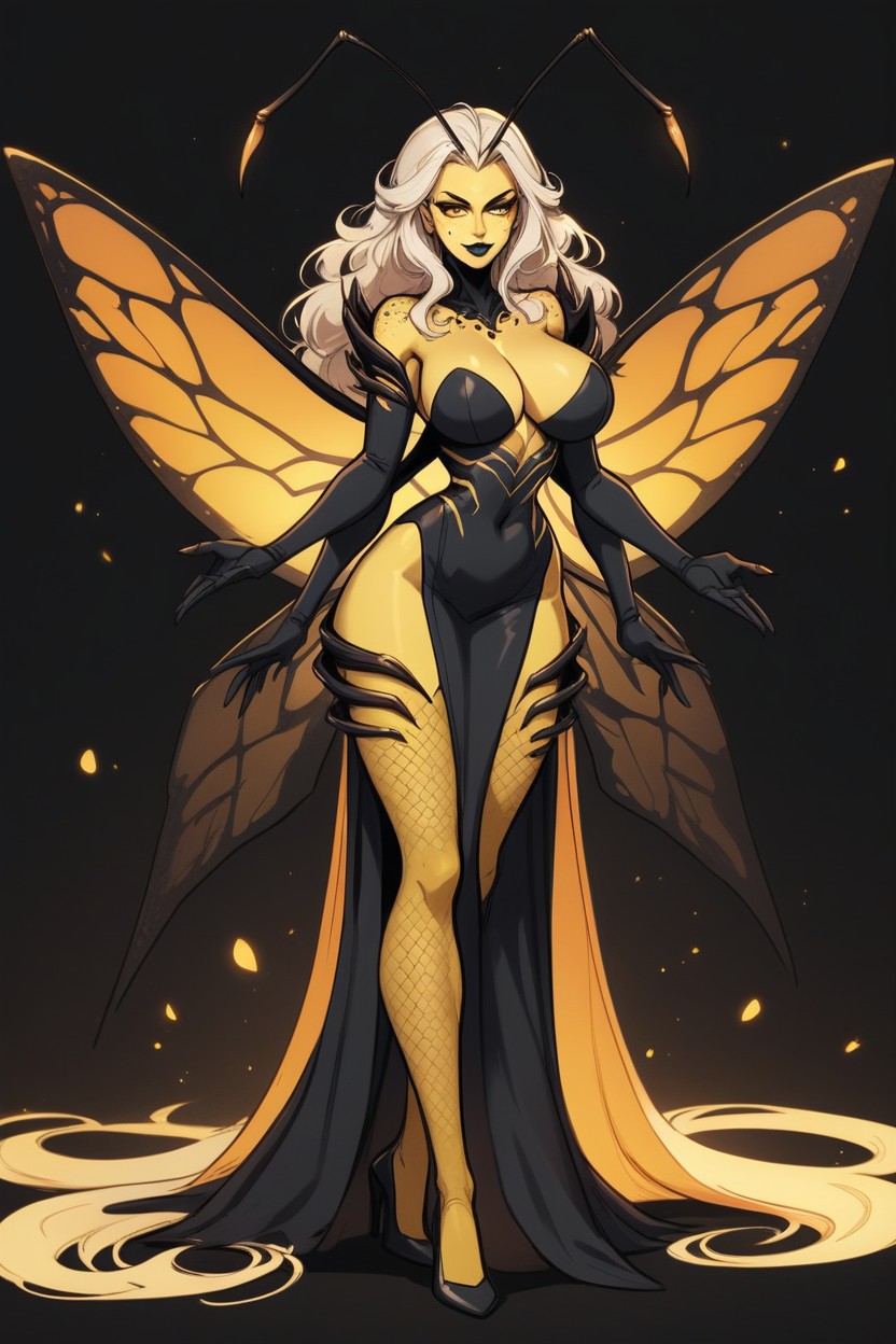 Black Background, Wasp Waist, Bright Yellow Skin AI Porn