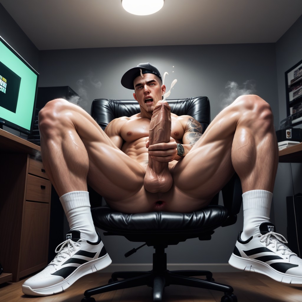Lean Body, 혼란스러운 얼굴, 뷰어를 보면서 게이 AI 포르노