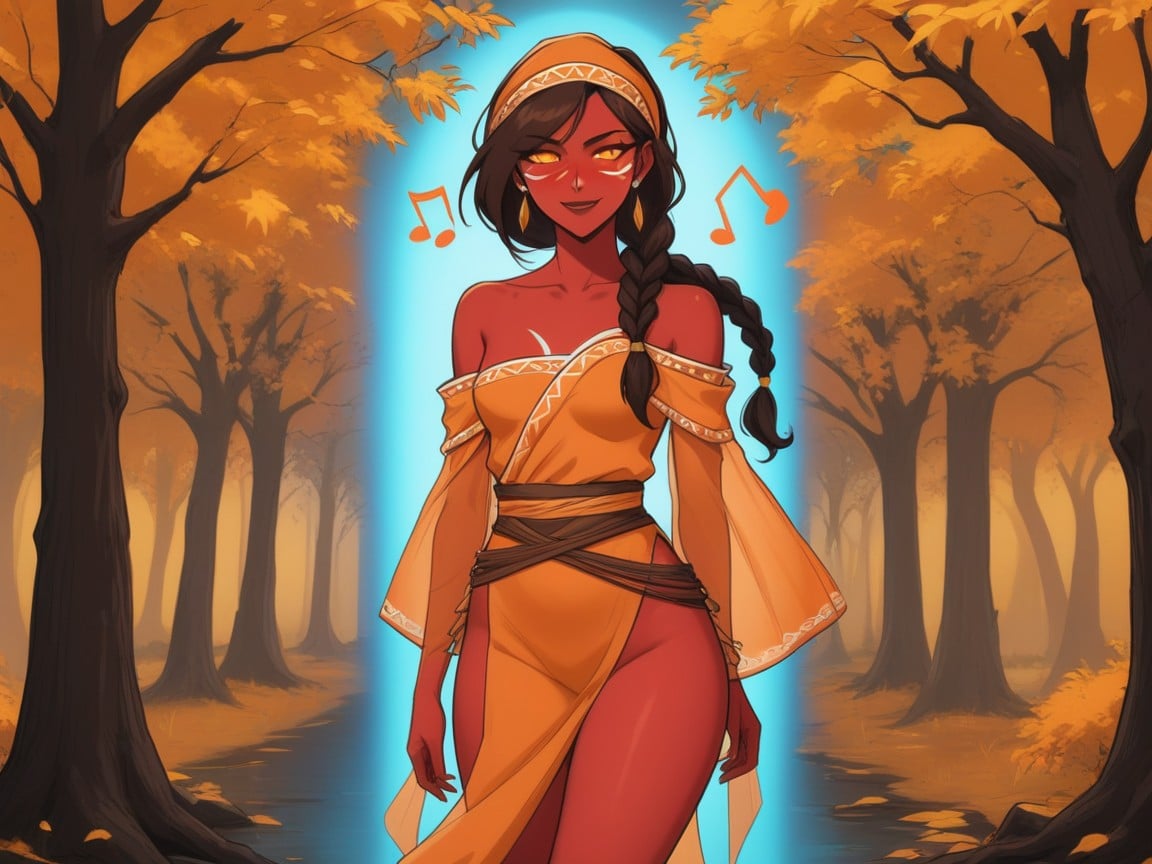 Orange Flowing Robes, Ojos Marrones, Ojos Brillantes Porno latina IA