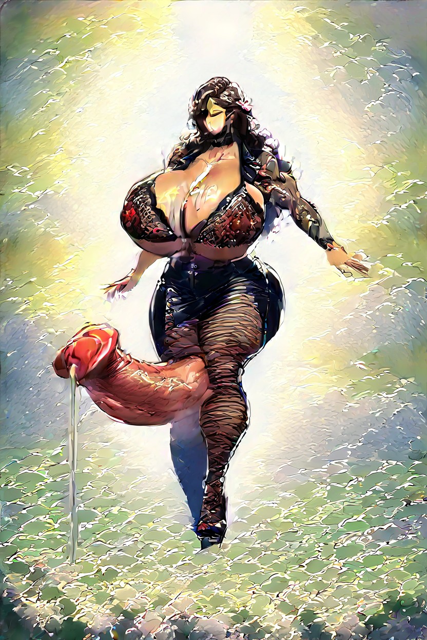 Ass Bigger Than Torso, Realistic, Wearing A Black Leather Choker Shemale AI Porn