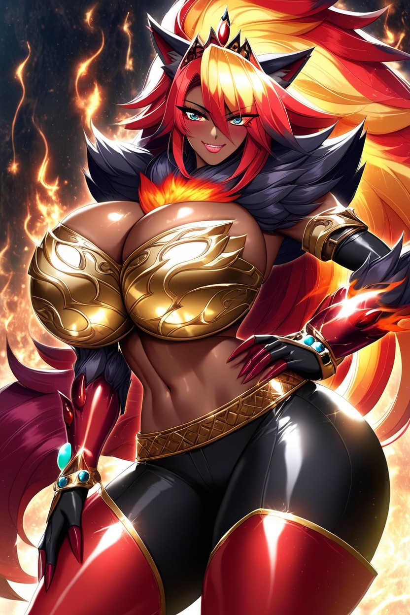 Zoroark, Dark Brown Skin, Gold Neck Armor AI Porn