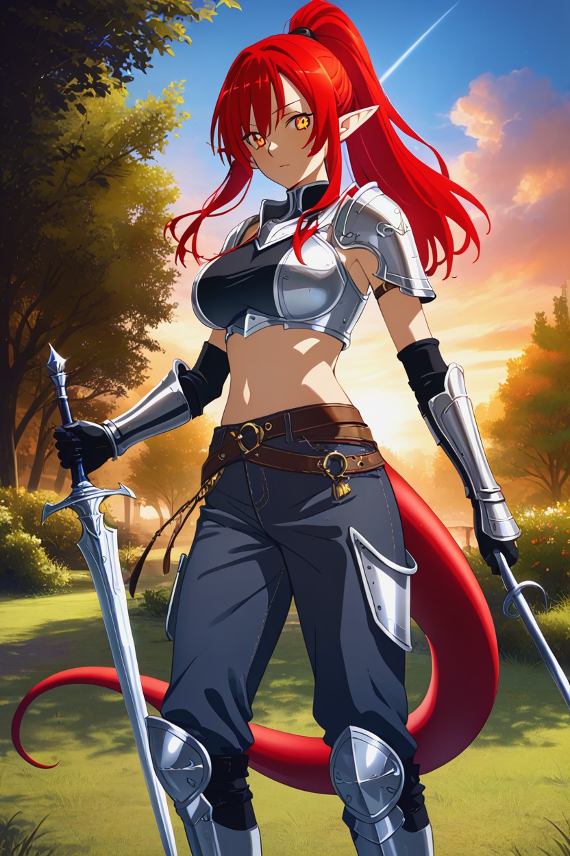 Standing, Crop Top, Ponytail Hentai AI Porn