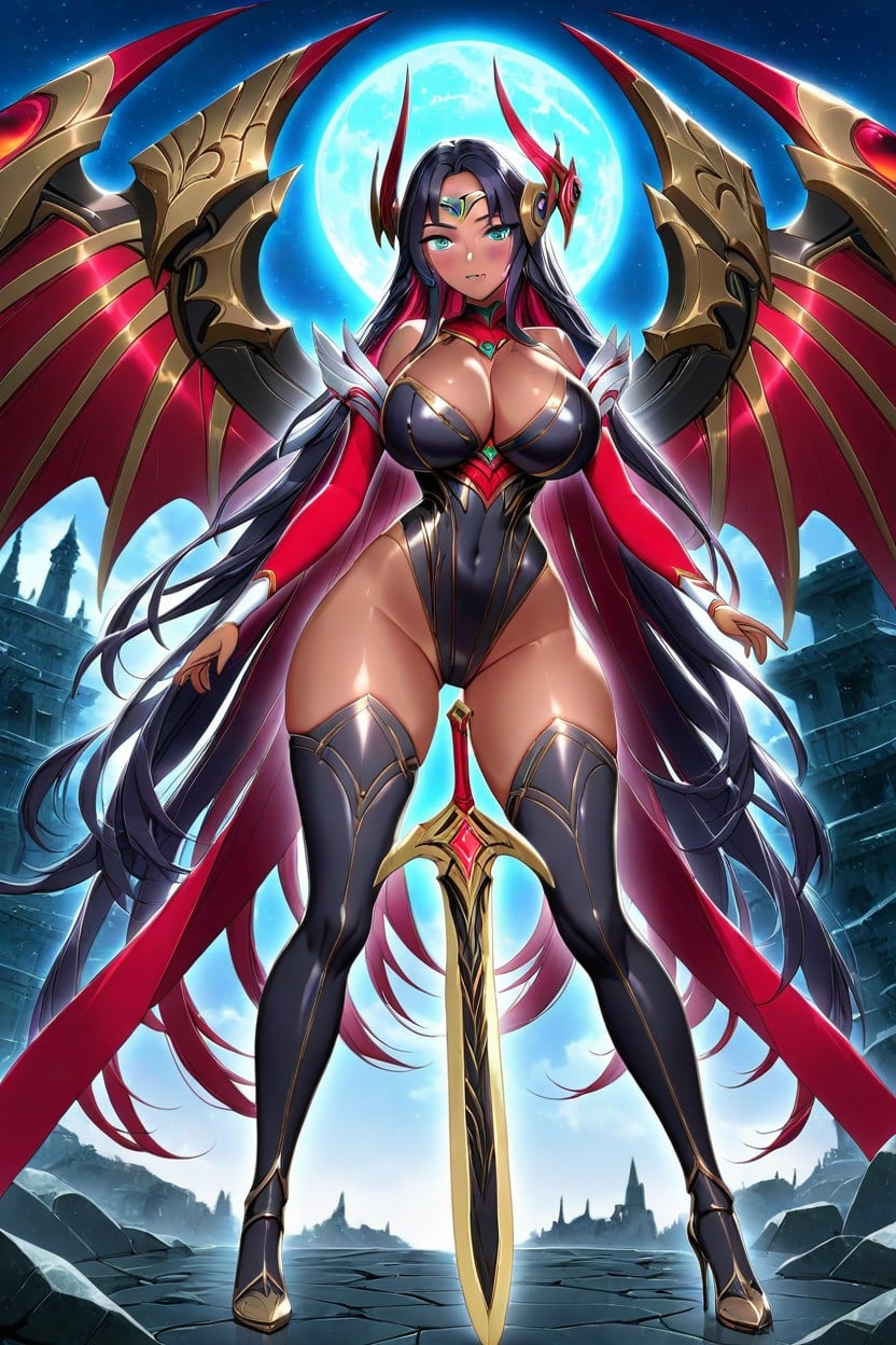 Holding Huge Sword, Red Pants, Black Pauldrons Hentai AI Porn