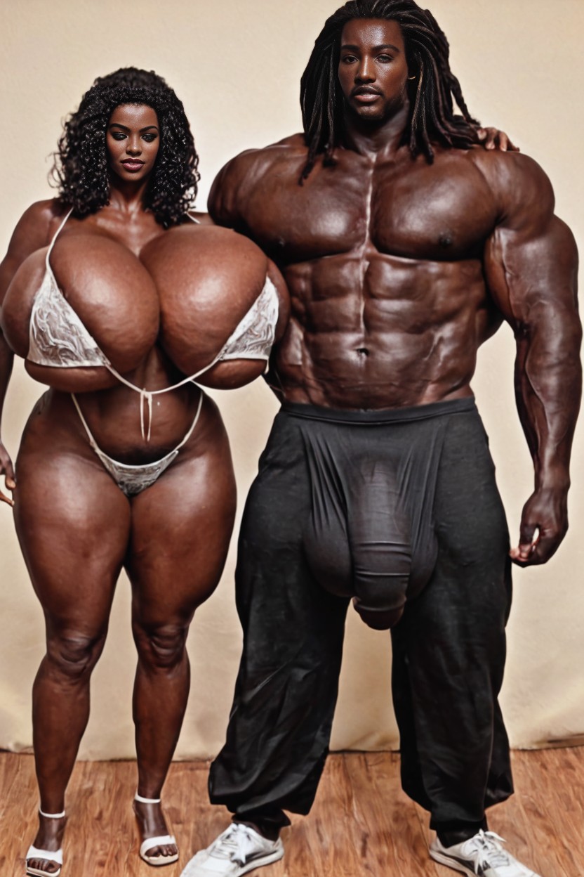 Plump Lips, Breast Expansion, Massive Black Cock Extending To Ground AI Porn