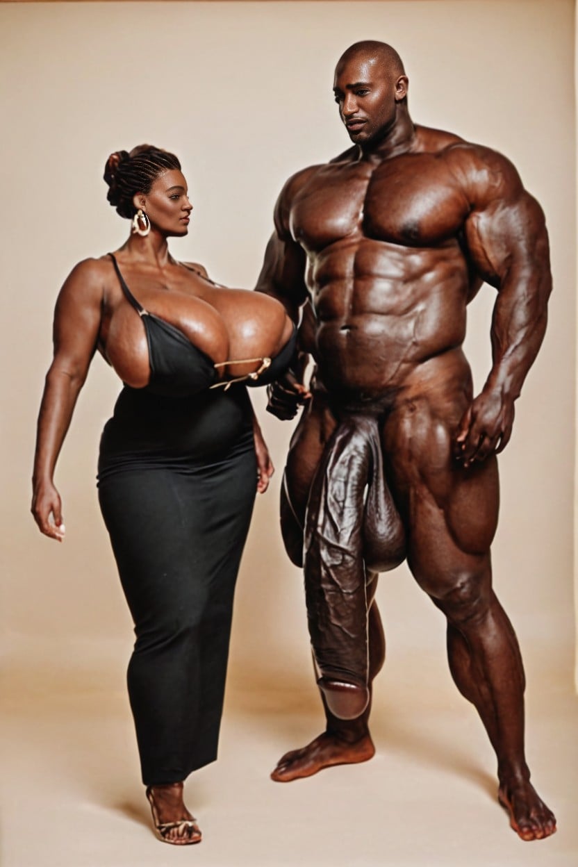 Massive Balls, Beautiful, Massive Black Cock Extending To Ground AI Porn