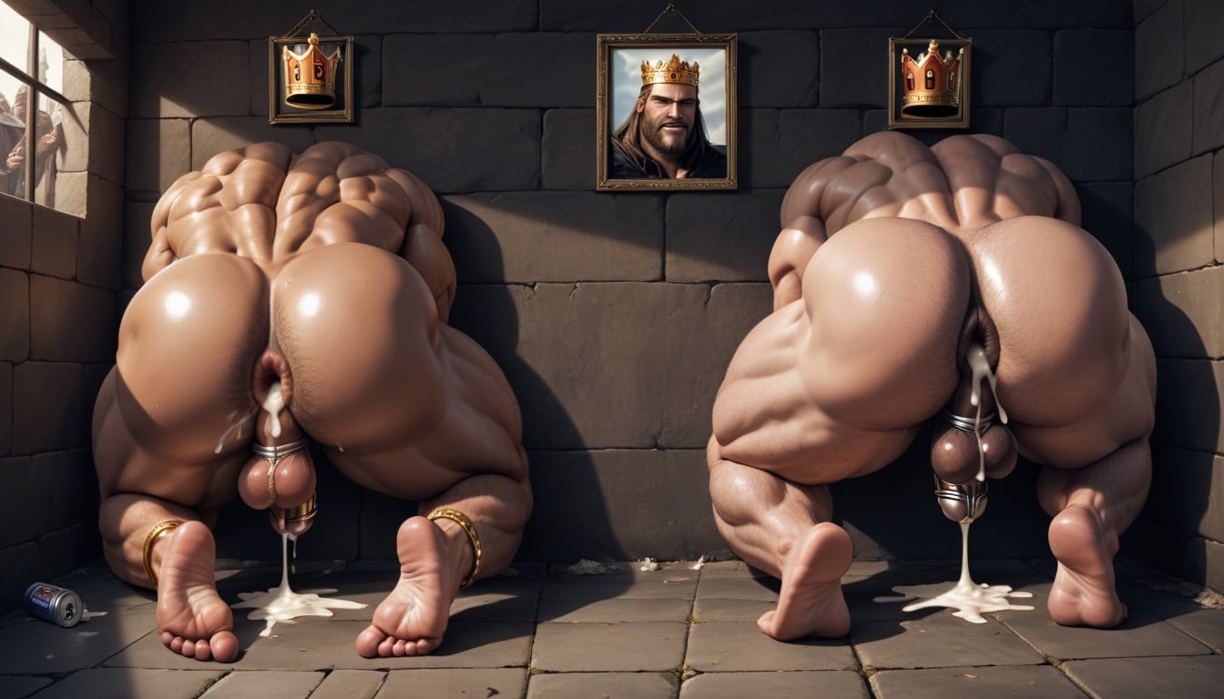 Cock Chastisty Cage, Oversized Muscles, People Standing AI Gay Porn
