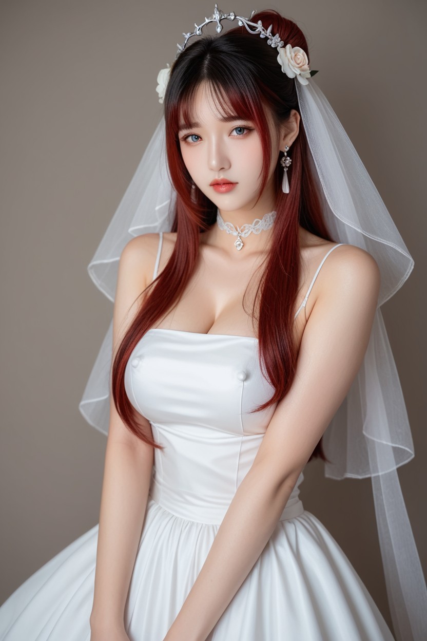 Long Hair Over Shoulder, Ultral Detailed, Red Hair Porno asiático IA