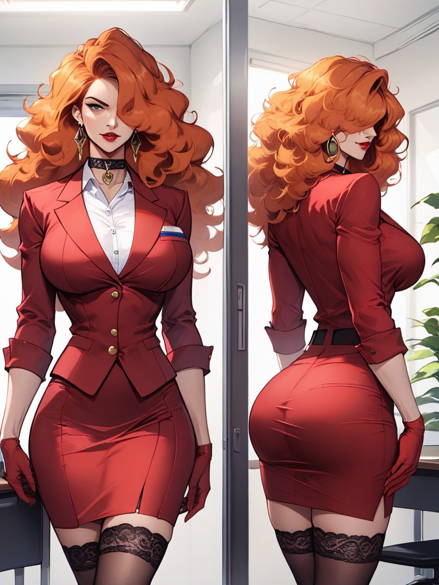 Busty Lips In Red Lipstick, 18+, Ginger Hentai AI Porn