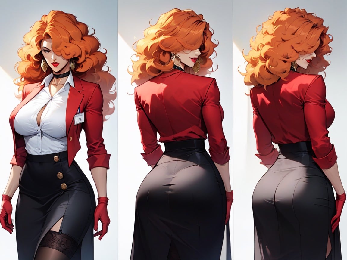 Ms Bellum, Hair Covering Left Eye, Red Skirt Hentai AI Porn