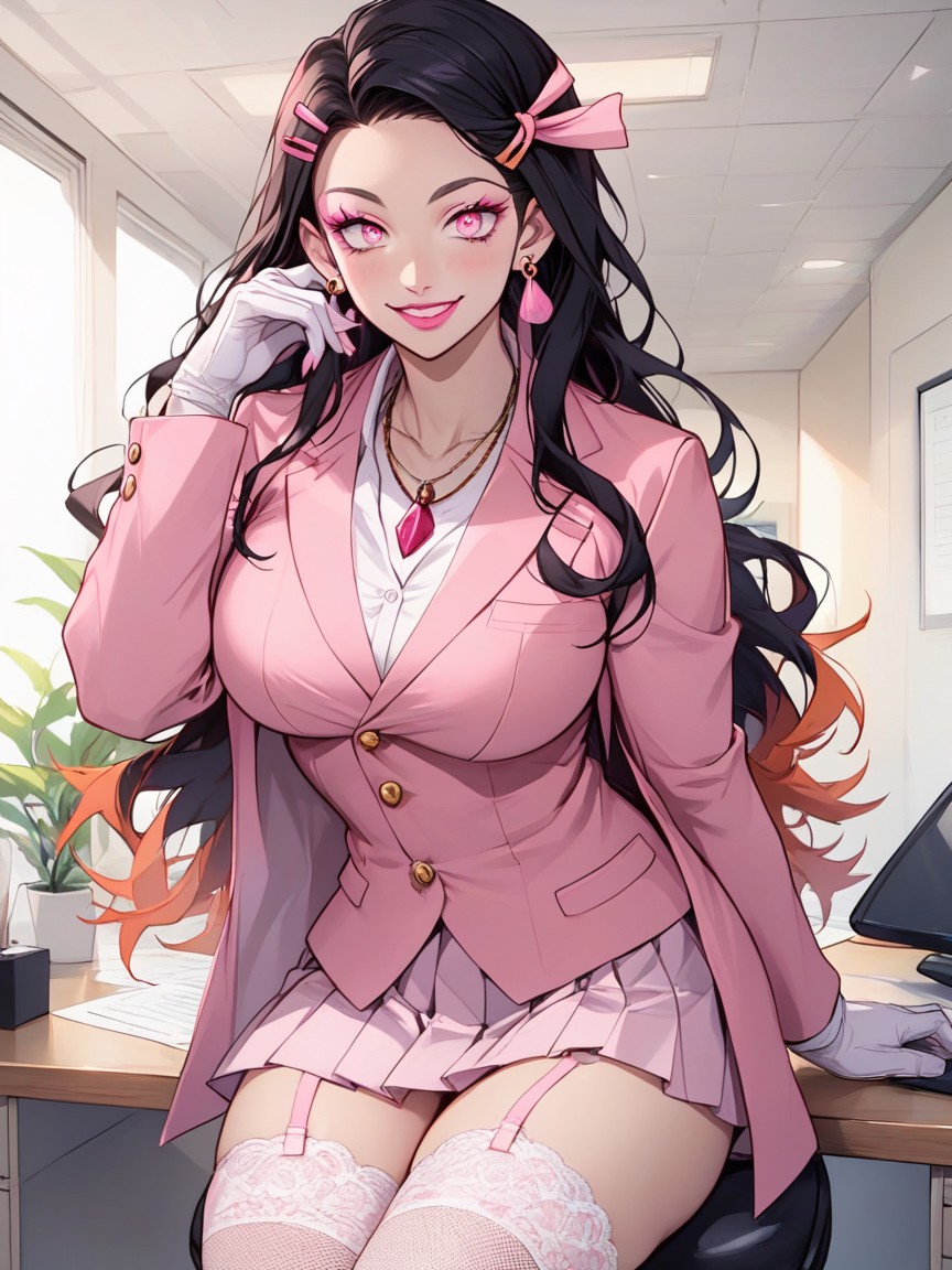 Long Length, Office, Pink Eyes Hentai AI Porn