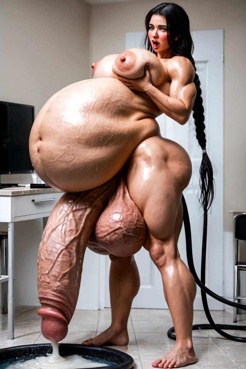 Blushing, Muscular Veiny Body, Exaggerated Blushing Stomach Shemale AI Porn