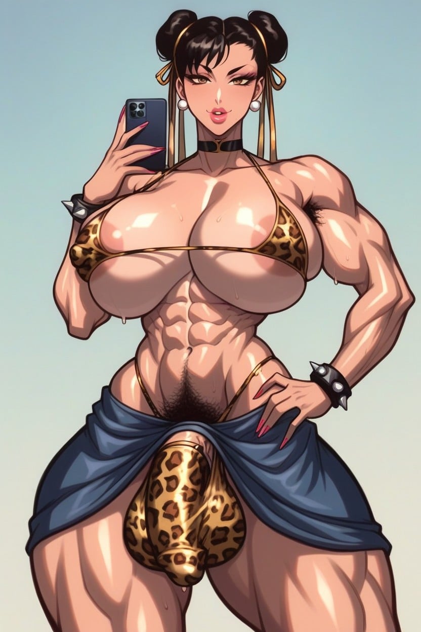 High Resolution, Smile, Leopard Print Bra Shemale AI Porn