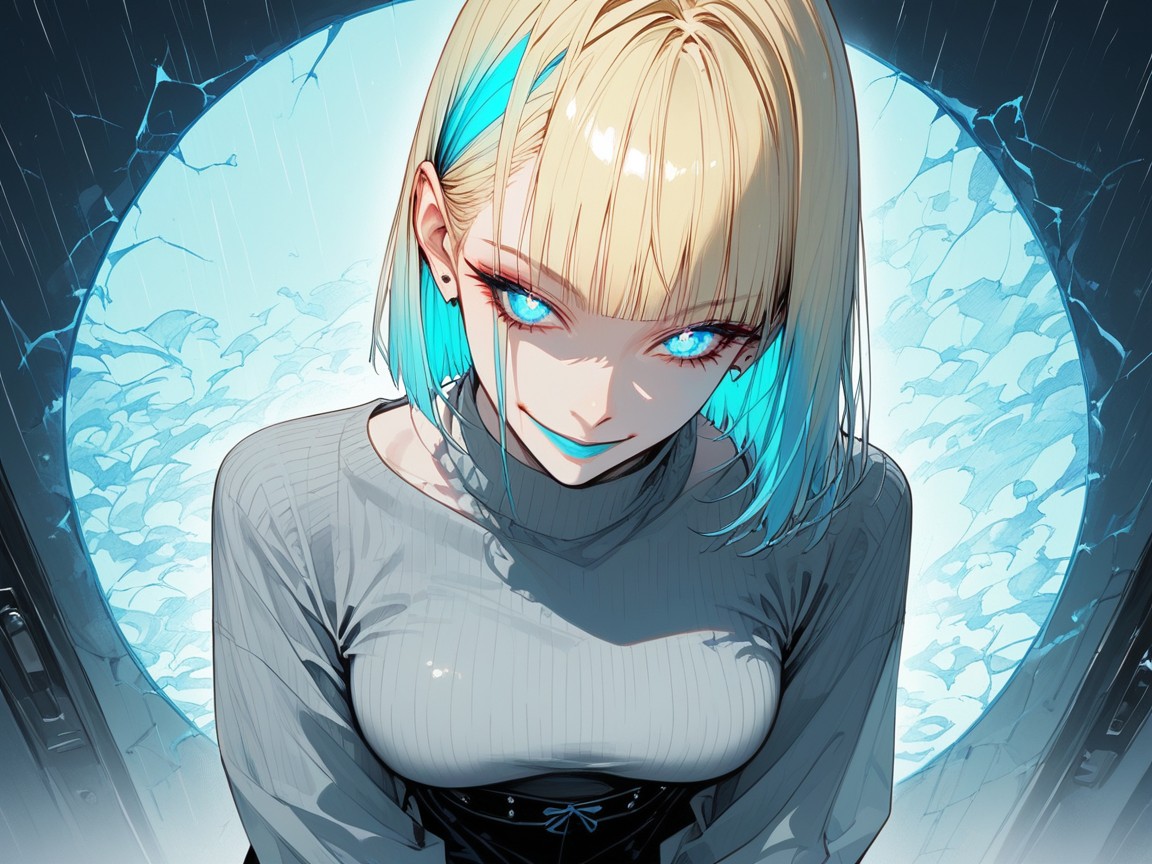 Metallic Blue Headband, Blue Lipstick, Chest And Hips Proportionate AI Porn