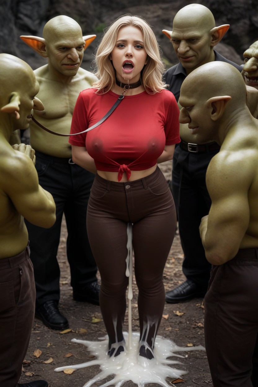 Monster Green Goblin, Multiple Goblin Monsters, Red Office Shirt AI Porn